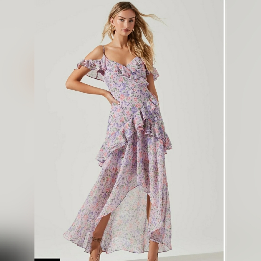 ASTR The Label Pemberley Floral High Low Dress  Lilac Purple Multi
